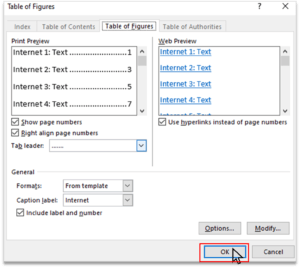 Insert Table of Figures in Caption Group