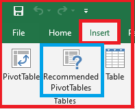 MS Excel Recommended Pivot Table