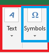 MS Excel insert tab Symbols