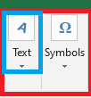 MS Excel insert tab Text