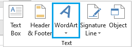 MS Excel insert tab Text