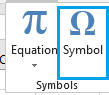 MS Excel insert tab Symbol