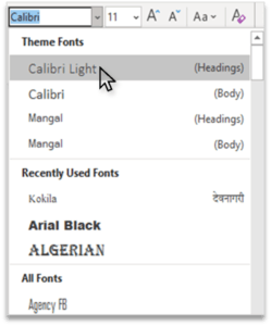 Font Menu in Font Group