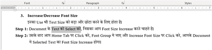 Selected Text For Font Size Increase