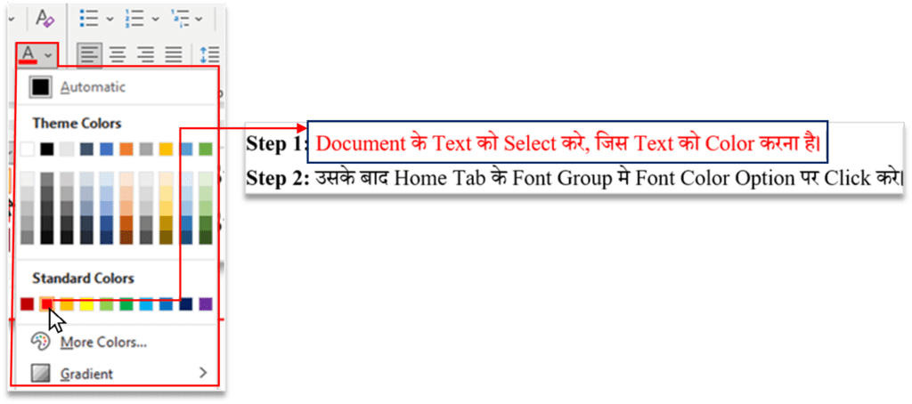 Font Color in font group