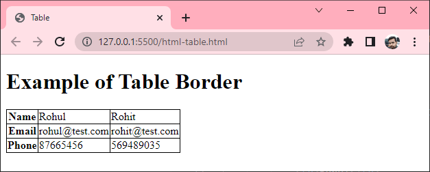 html table border