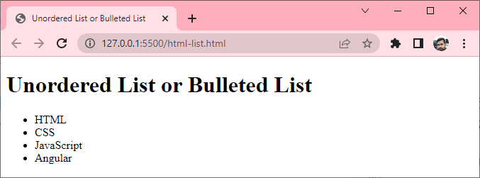 html unordered list