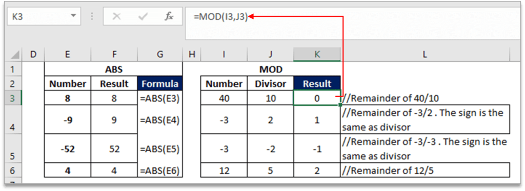 ABS MOD Formula in Excel