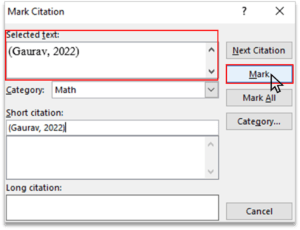 Mark Citation in Table Of Authorities Group