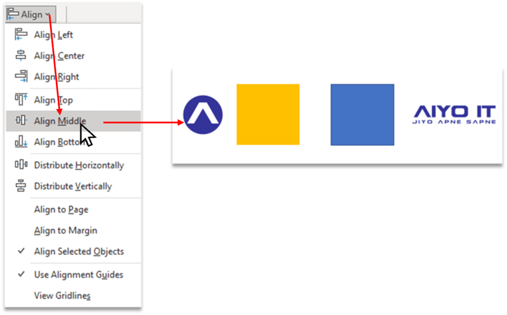 Align Option in Arrange Group