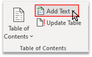 Add Text in Table of contents