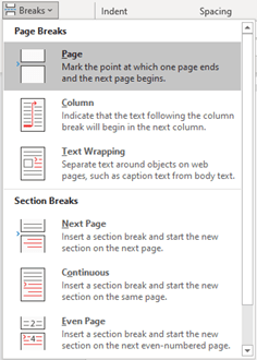 Break Page in Page Setup