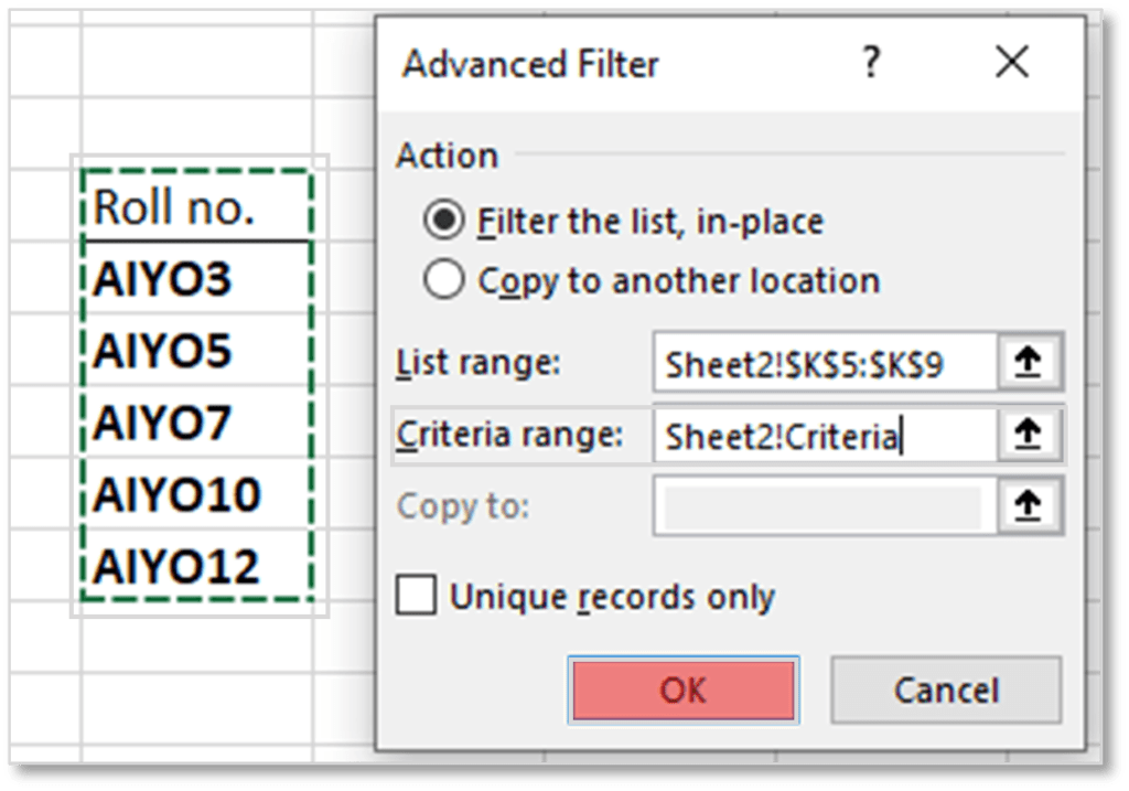 Criteria range