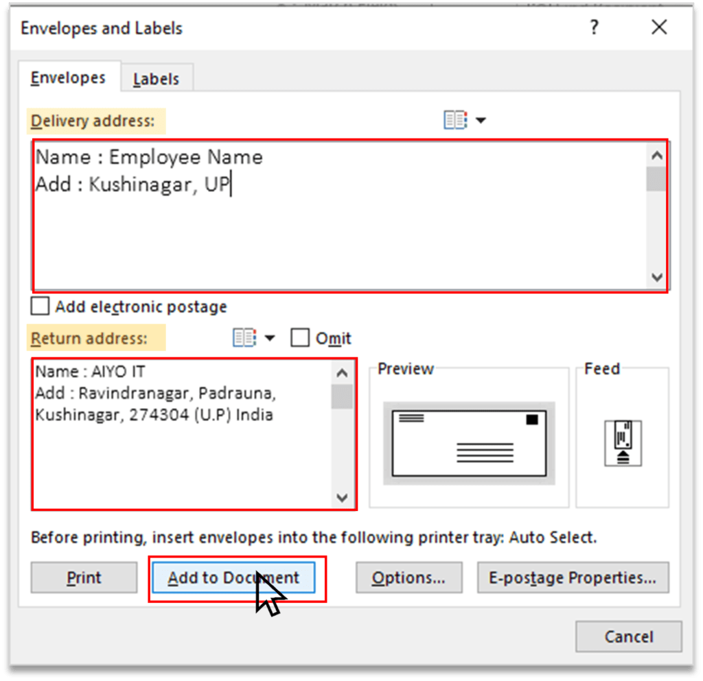 Envelopes in Create Group