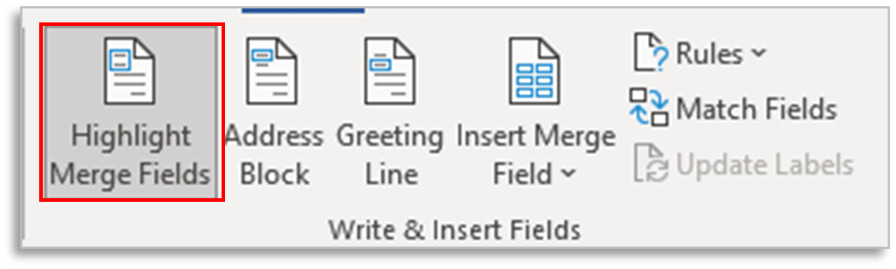 Highlight Merge Fields in Mailings Tab