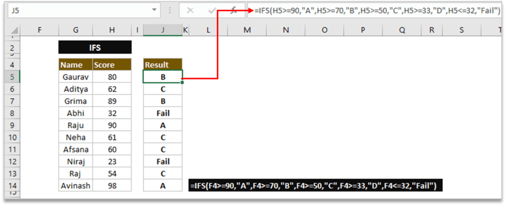 IFS Logic Formula in excel