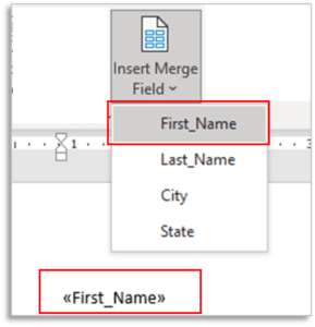 Insert Merge Field in Mailings Tab