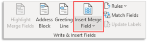Insert Merge Field in Mailings Tab
