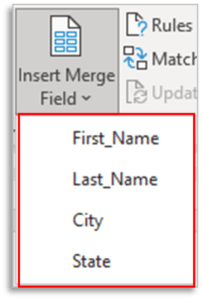 Insert Merge Field in Mailings Tab