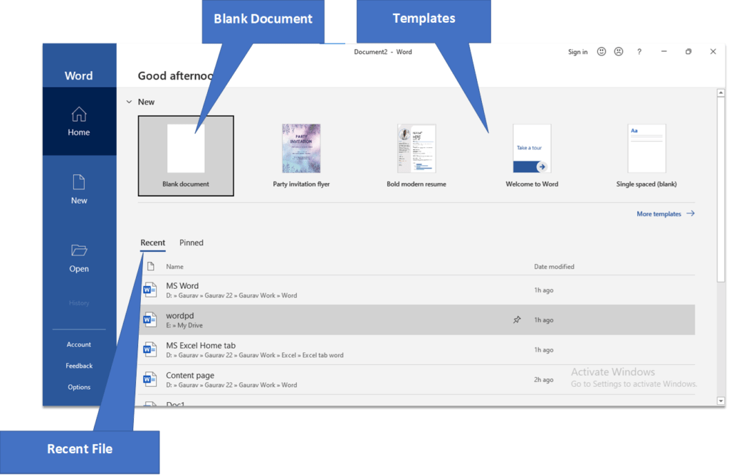 Interface of MS Word