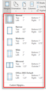 Margin in Page Setup