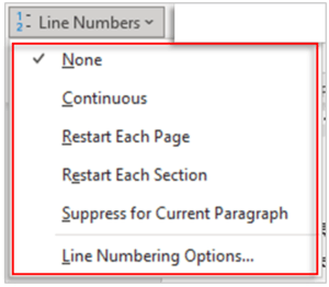 Line Number in Page Setup