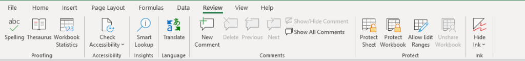 Review Tab in Excel