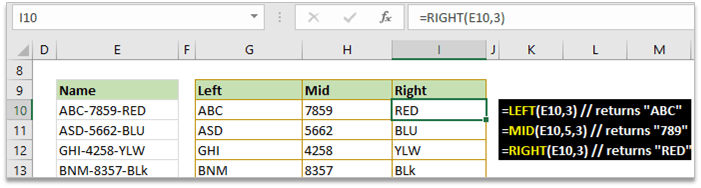 Right Formula in Excel