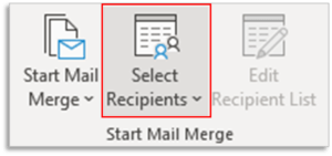 Select Recipients in Start Mail Merge Group
