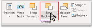 Send to Backward Option in Arrange Group