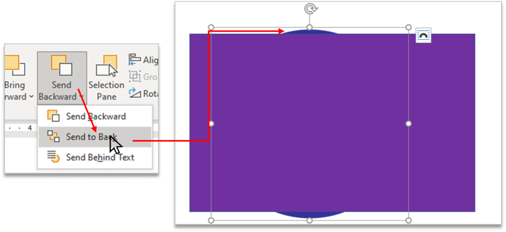 Send to Backward Option in Arrange Group