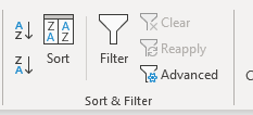 Sort & Filter Group in Data Tab