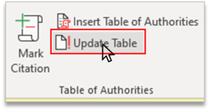 Update Table in Table Of Authorities Group