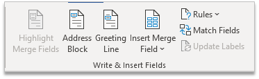 Write & Insert Fields in Mailings Tab