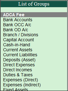 List of Group screen in Tally