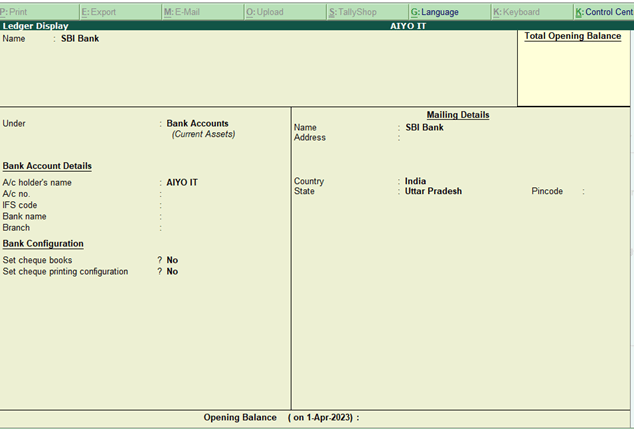 tally ledger display screen