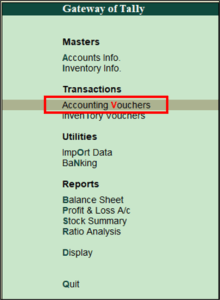 Tally Accounting Voucher Select Screen