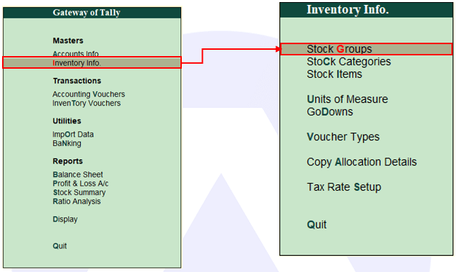 how to Create Stock Group in tally