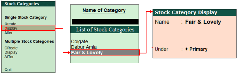 How to Display Stock Categories in tally?